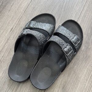 Glittery Black Slide Sandals